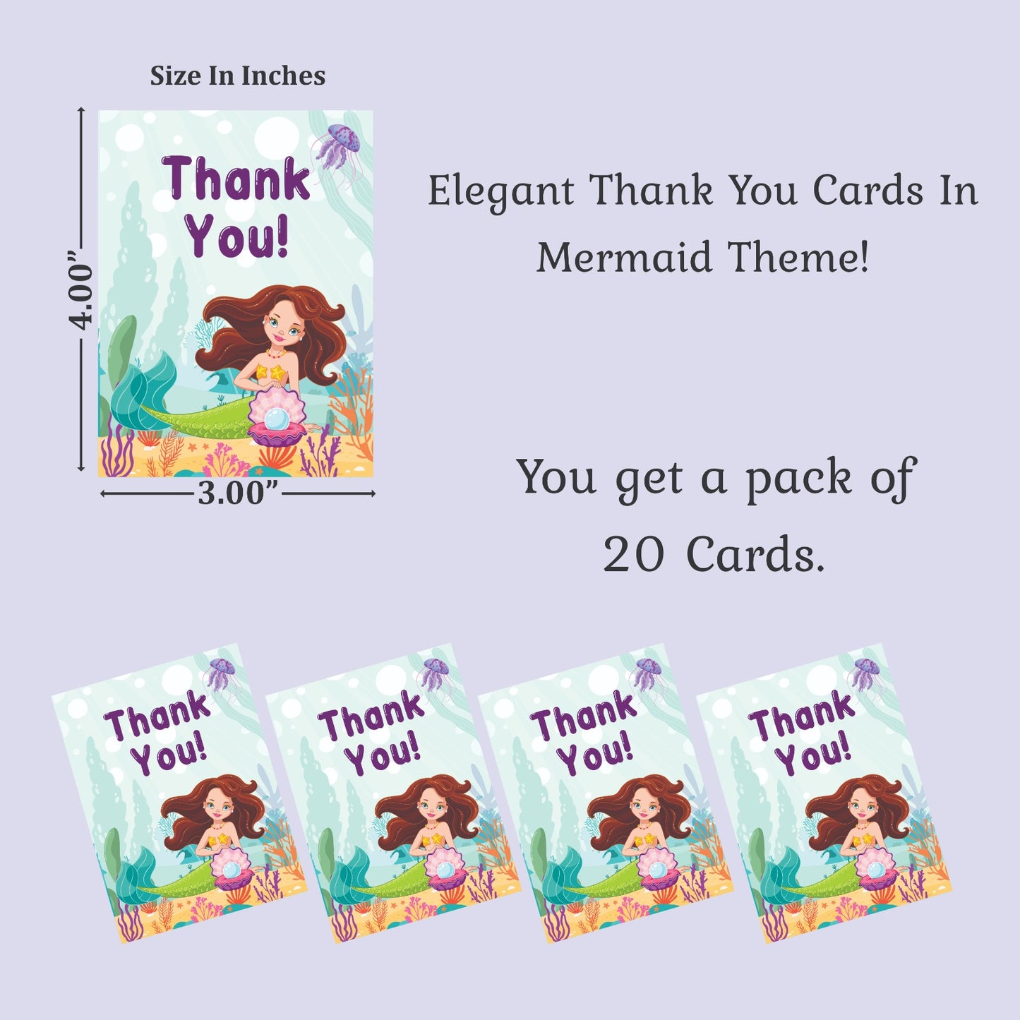 Mermaid theme thank you card.