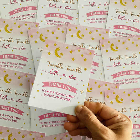 Pink Star theme thank you card.