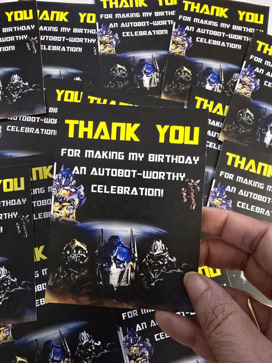 Transformers theme thank you card.
