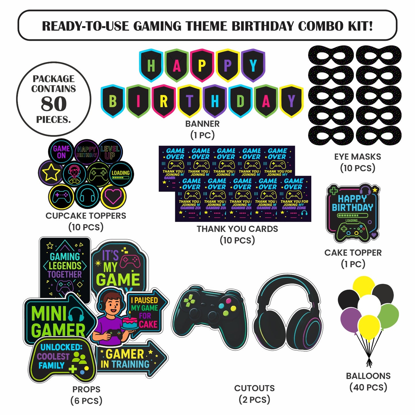 Ready-to-use Gaming theme birthday combo kit