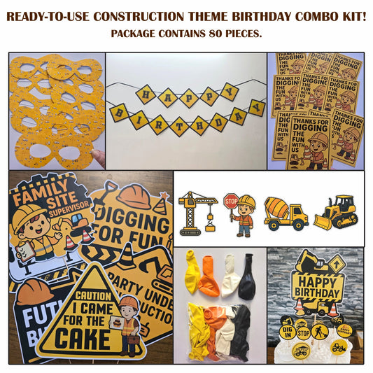 Ready-to-use Construction theme birthday combo kit