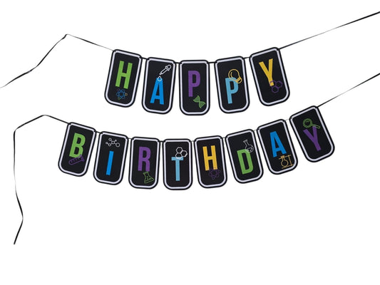 Mad Scientist theme: Happy Birthday Banner