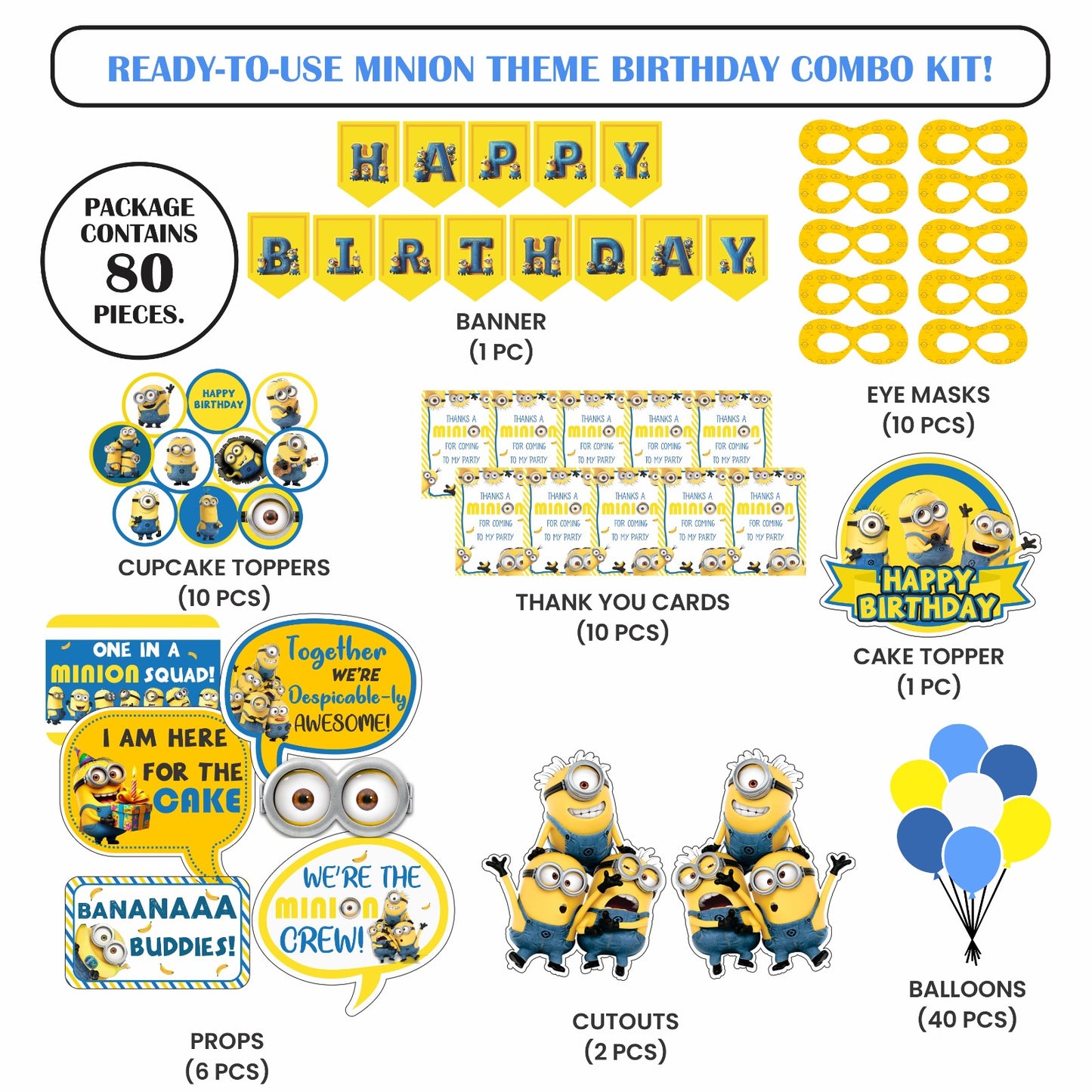 Ready-to-use Minion theme birthday combo kit