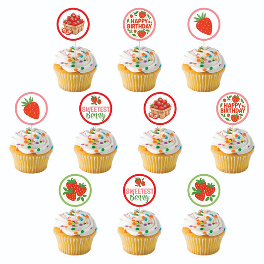 Strawberry theme Cupcake Toppers – Pack of 10