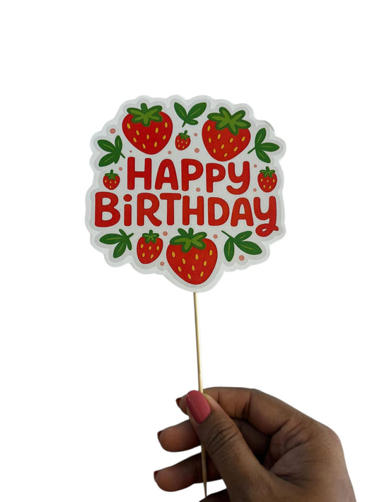 Strawberry Theme Cake Topper – Pack of 1