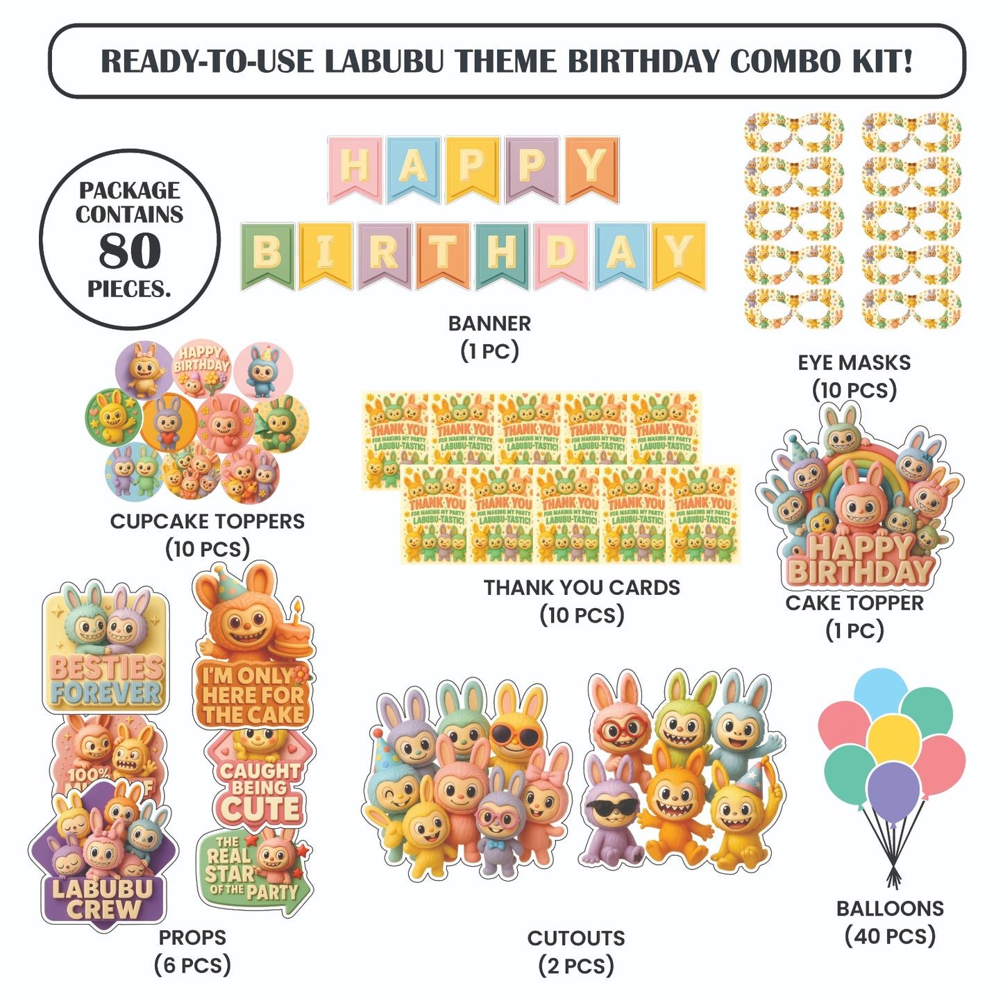 Ready-to-use Labubu theme birthday combo kit