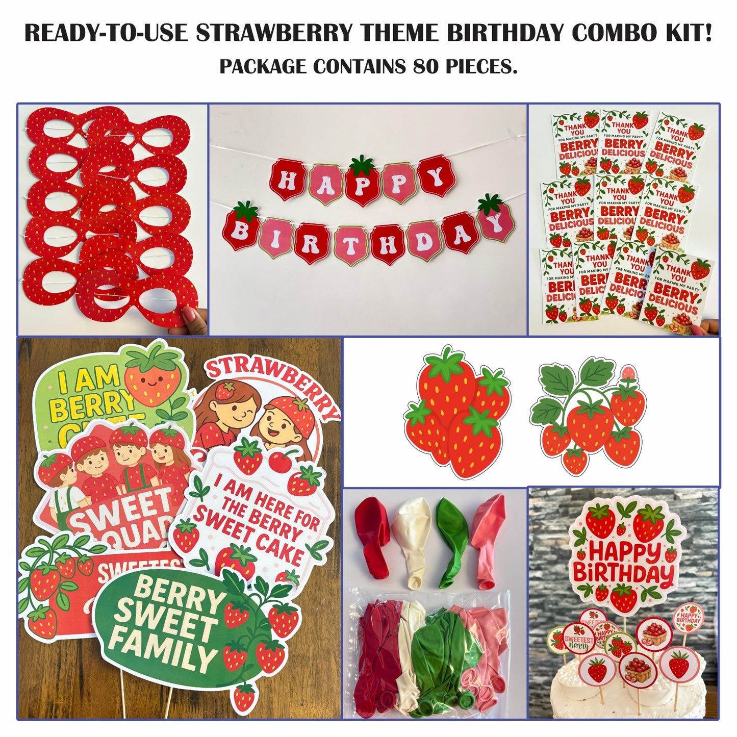 Ready-to-use Strawberry theme birthday combo kit