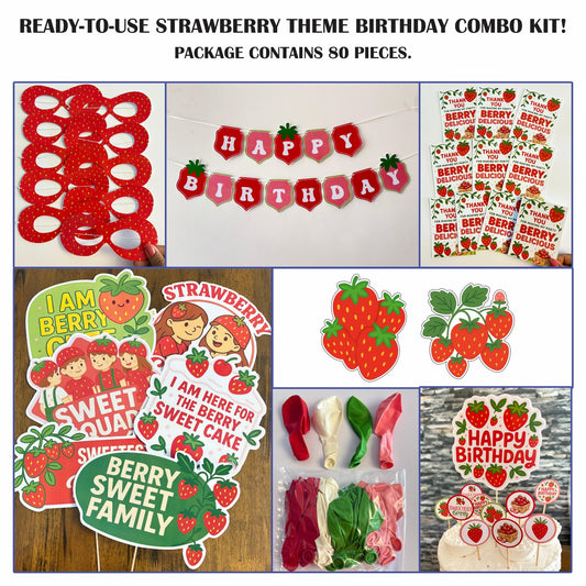Ready-to-use Strawberry theme birthday combo kit