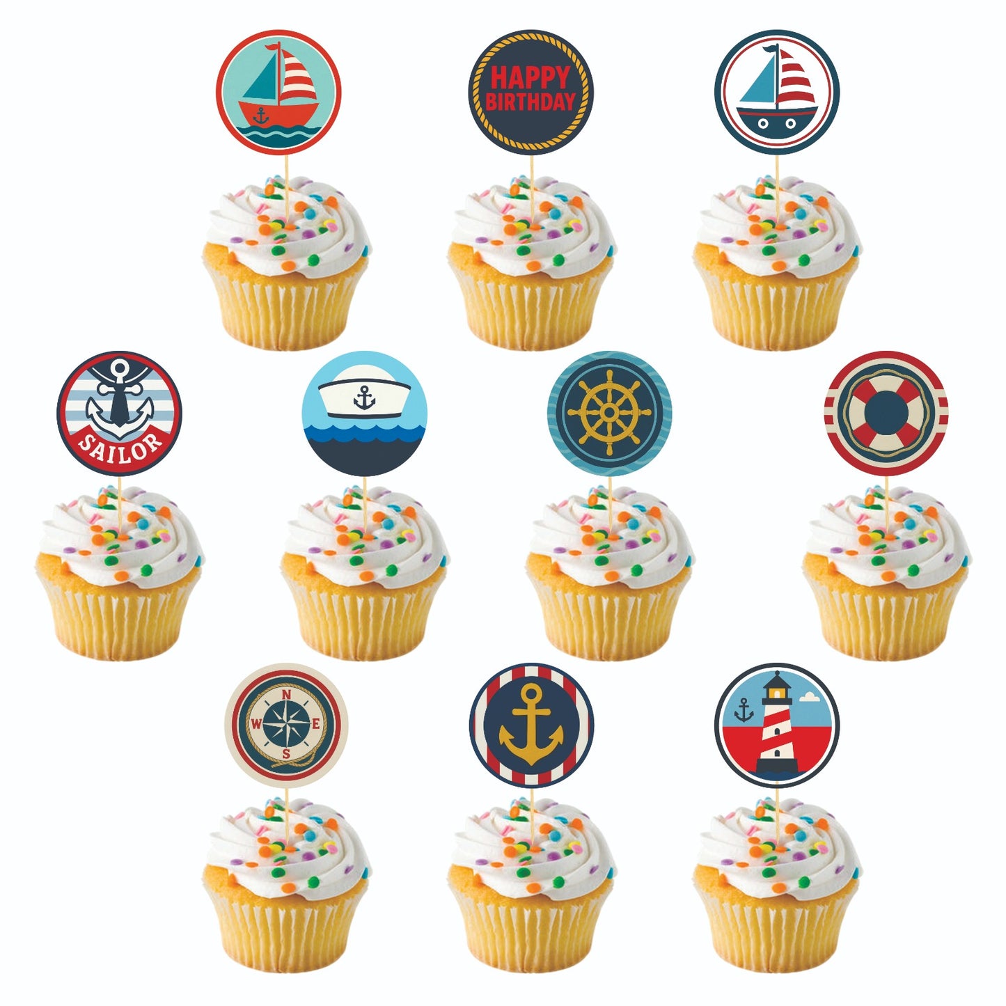 Nautical theme Cupcake Toppers – Pack of 10