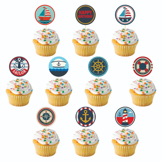 Nautical theme Cupcake Toppers – Pack of 10