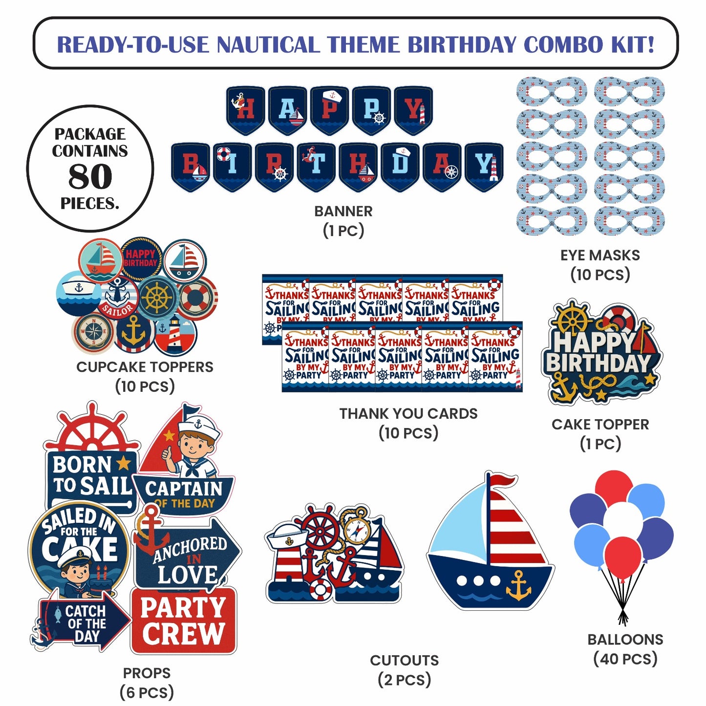 Ready-to-use Nautical theme birthday combo kit
