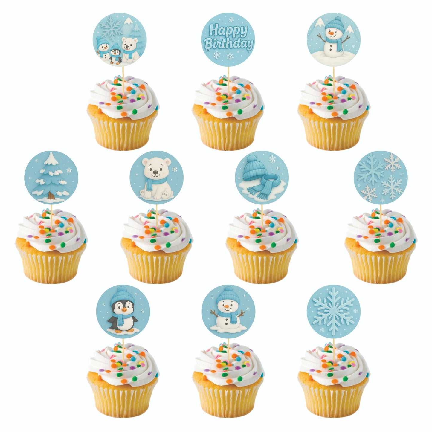 Winter Wonderland theme Cupcake Toppers – Pack of 10