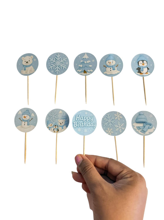 Winter Wonderland theme Cupcake Toppers – Pack of 10