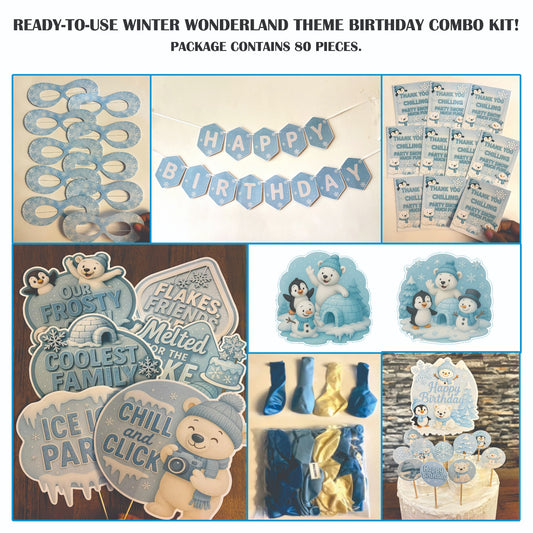 Ready-to-use Winter Wonderland theme birthday combo kit