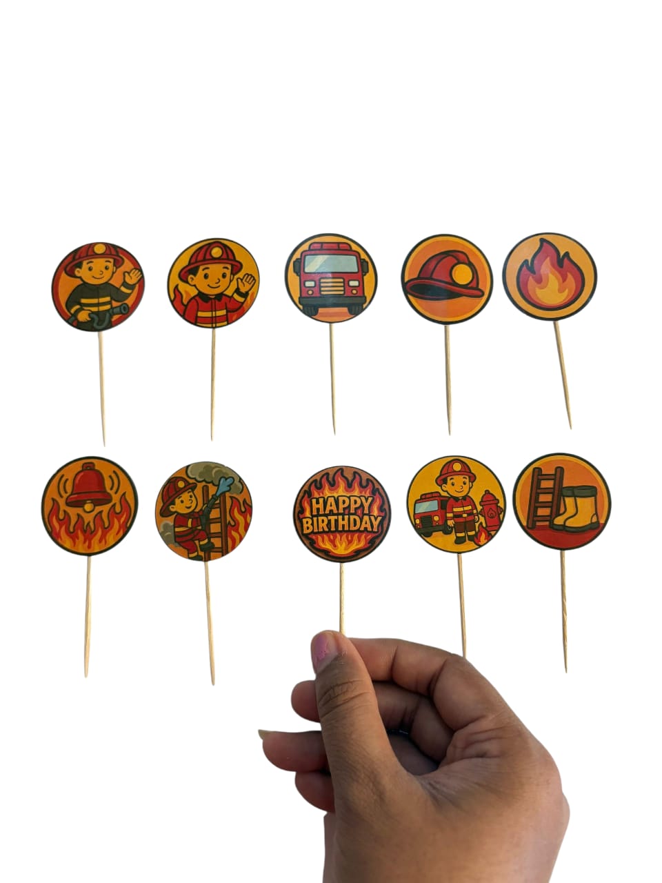 Fire Truck theme Cupcake Toppers – Pack of 10