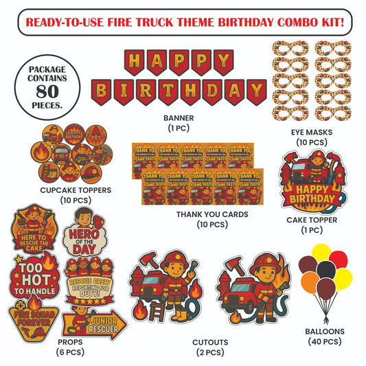 🎉 Complete Fire Truck Theme Decoration Kit (80 Pcs)