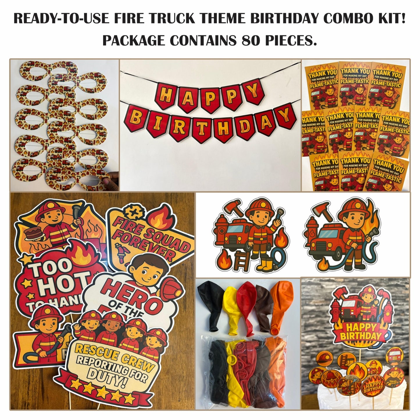 Ready-to-use Fire Truck theme birthday combo kit