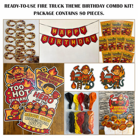 Ready-to-use Fire Truck theme birthday combo kit