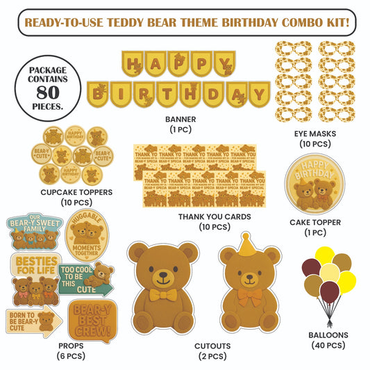 🎉 Complete Teddy Bear Theme Decoration Kit (80 Pcs)