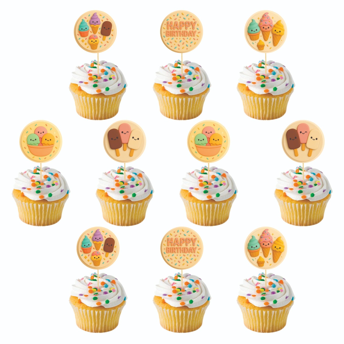 Ice Cream theme Cupcake Toppers – Pack of 10