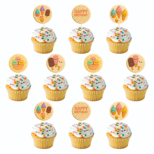 Ice Cream theme Cupcake Toppers – Pack of 10
