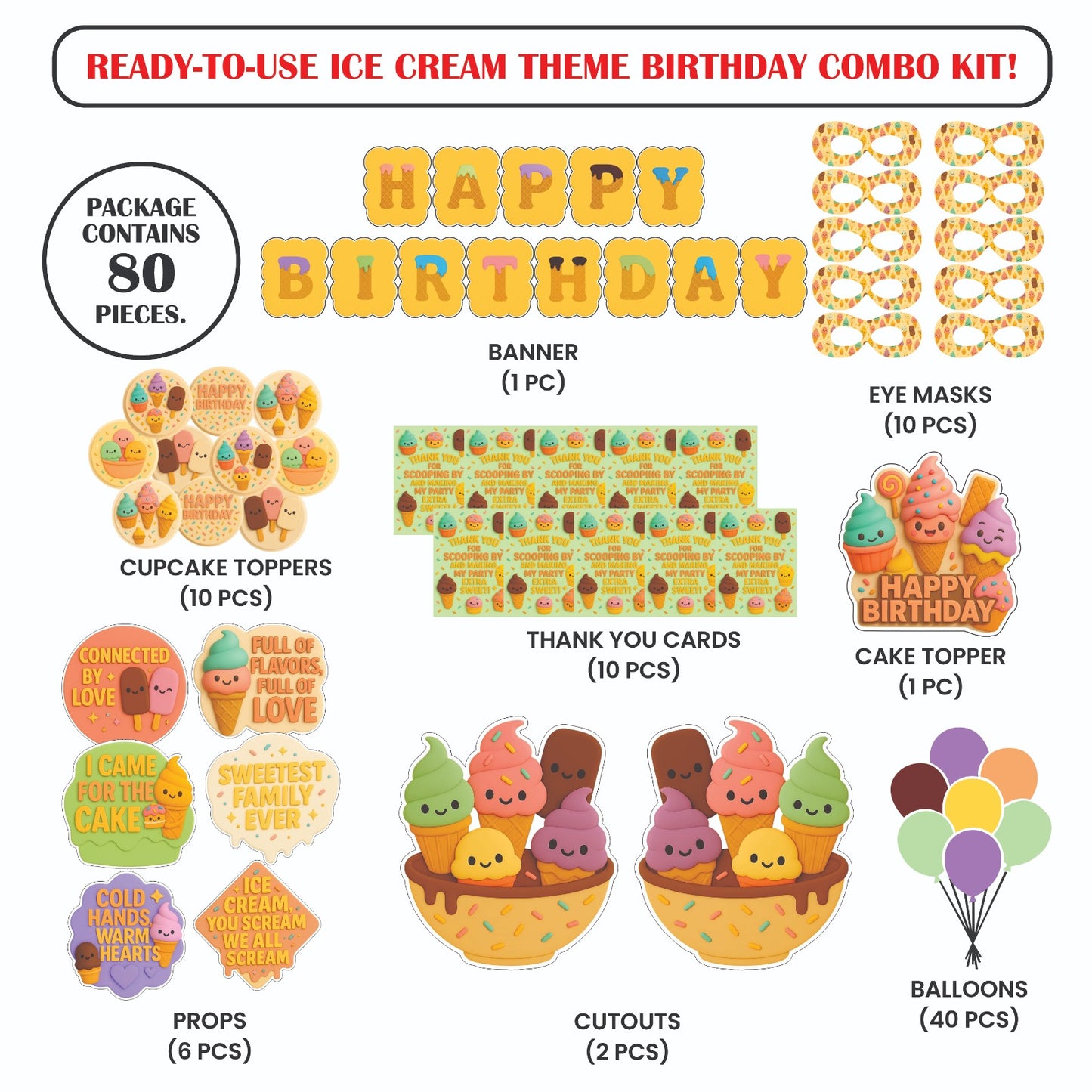 Ready-to-use Ice Cream theme birthday combo kit