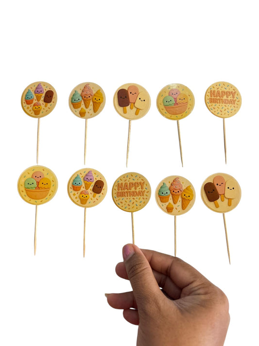 Ice Cream theme Cupcake Toppers – Pack of 10