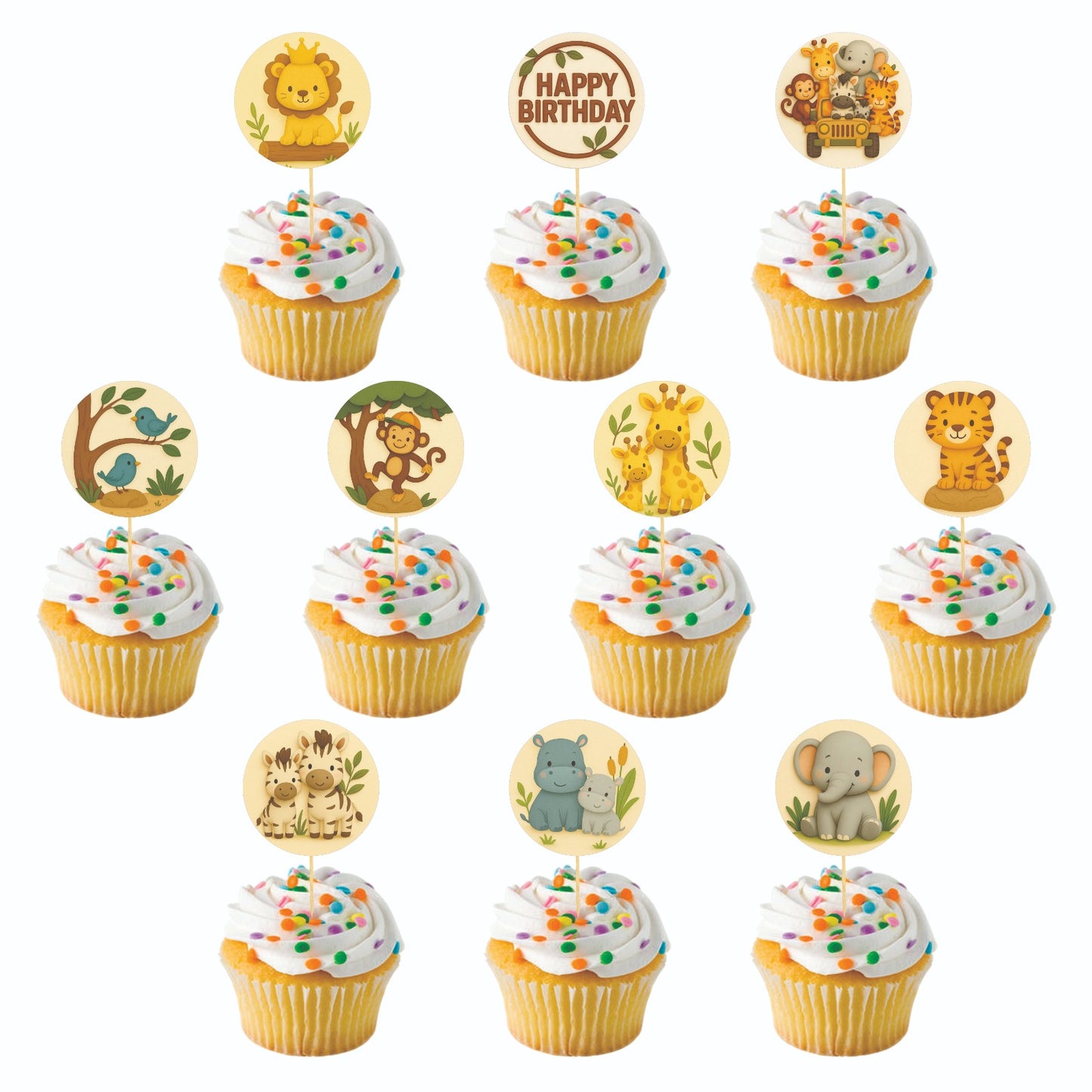 Safari theme Cupcake Toppers – Pack of 10