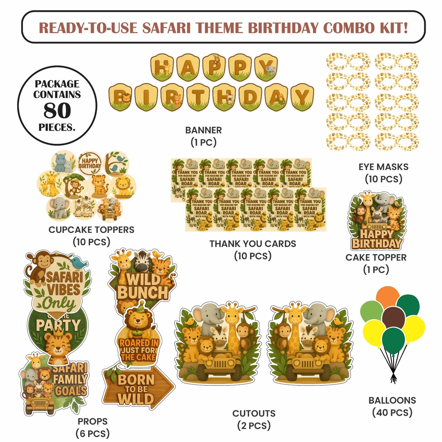 Ready-to-use Safari theme birthday combo kit