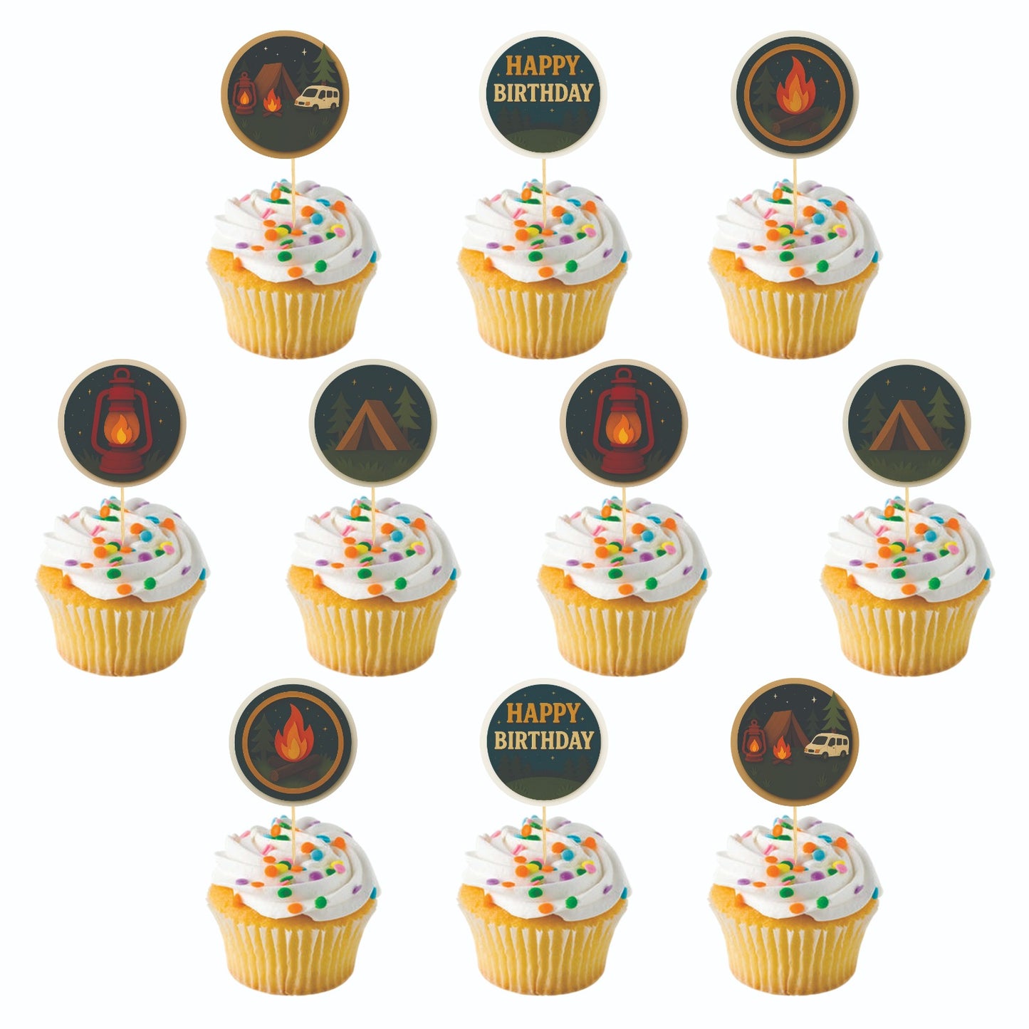 Camping theme Cupcake Toppers – Pack of 10