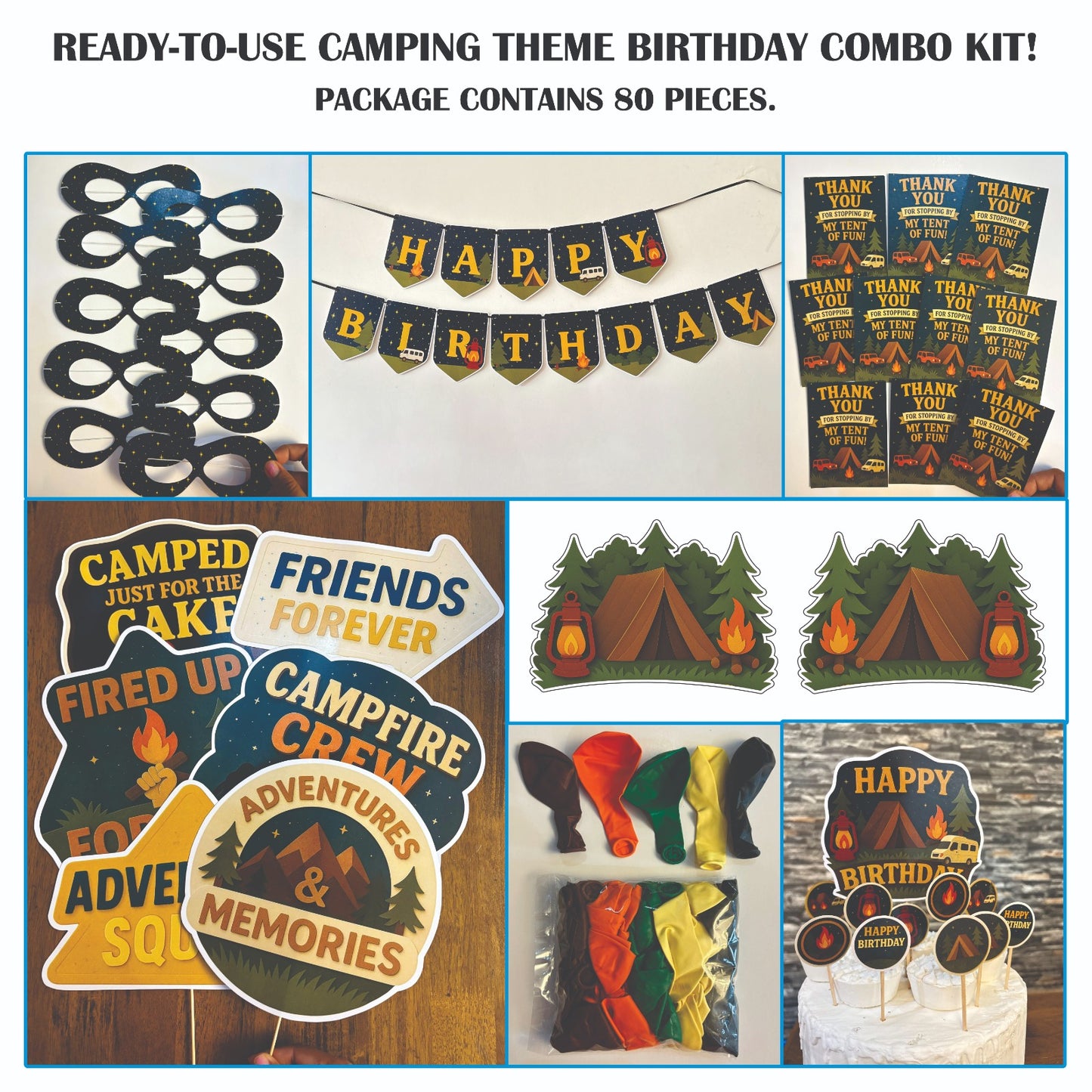 Ready-to-use Camping theme birthday combo kit