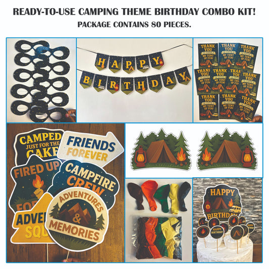 Ready-to-use Camping theme birthday combo kit