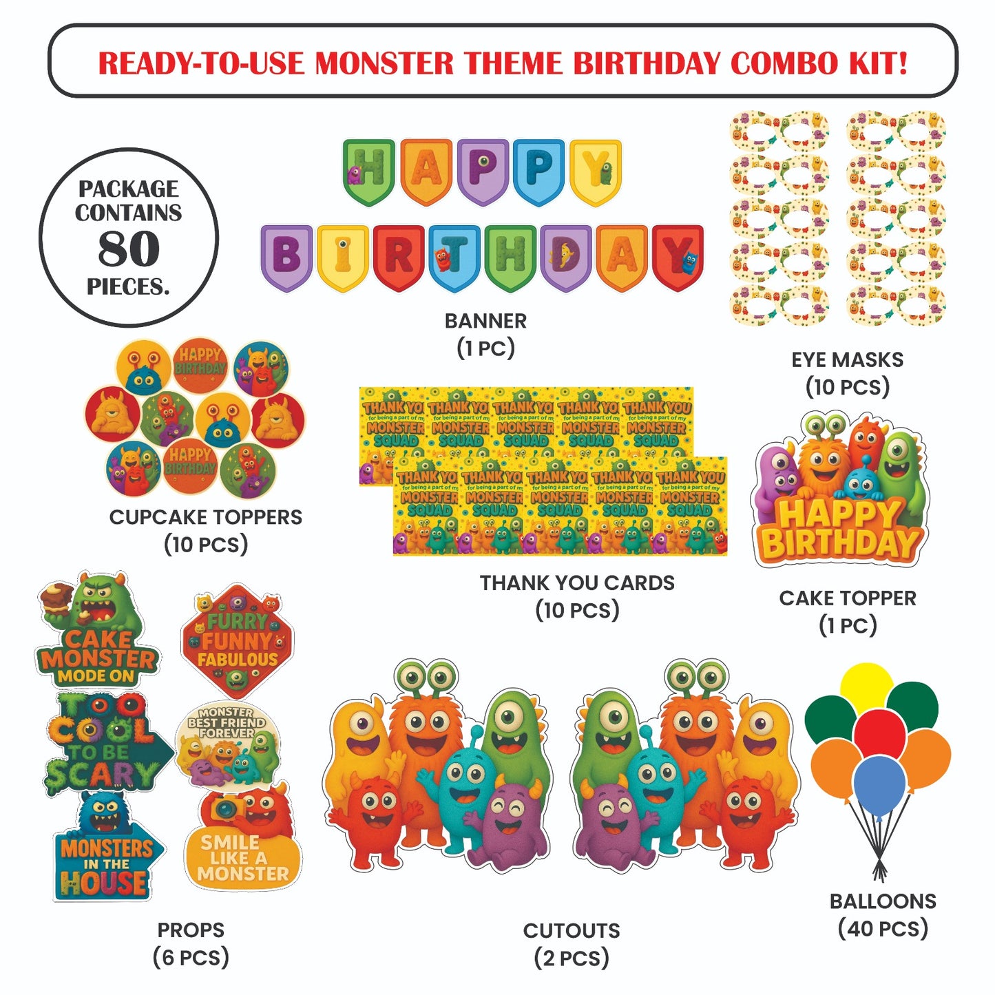 Ready-to-use Monster theme birthday combo kit