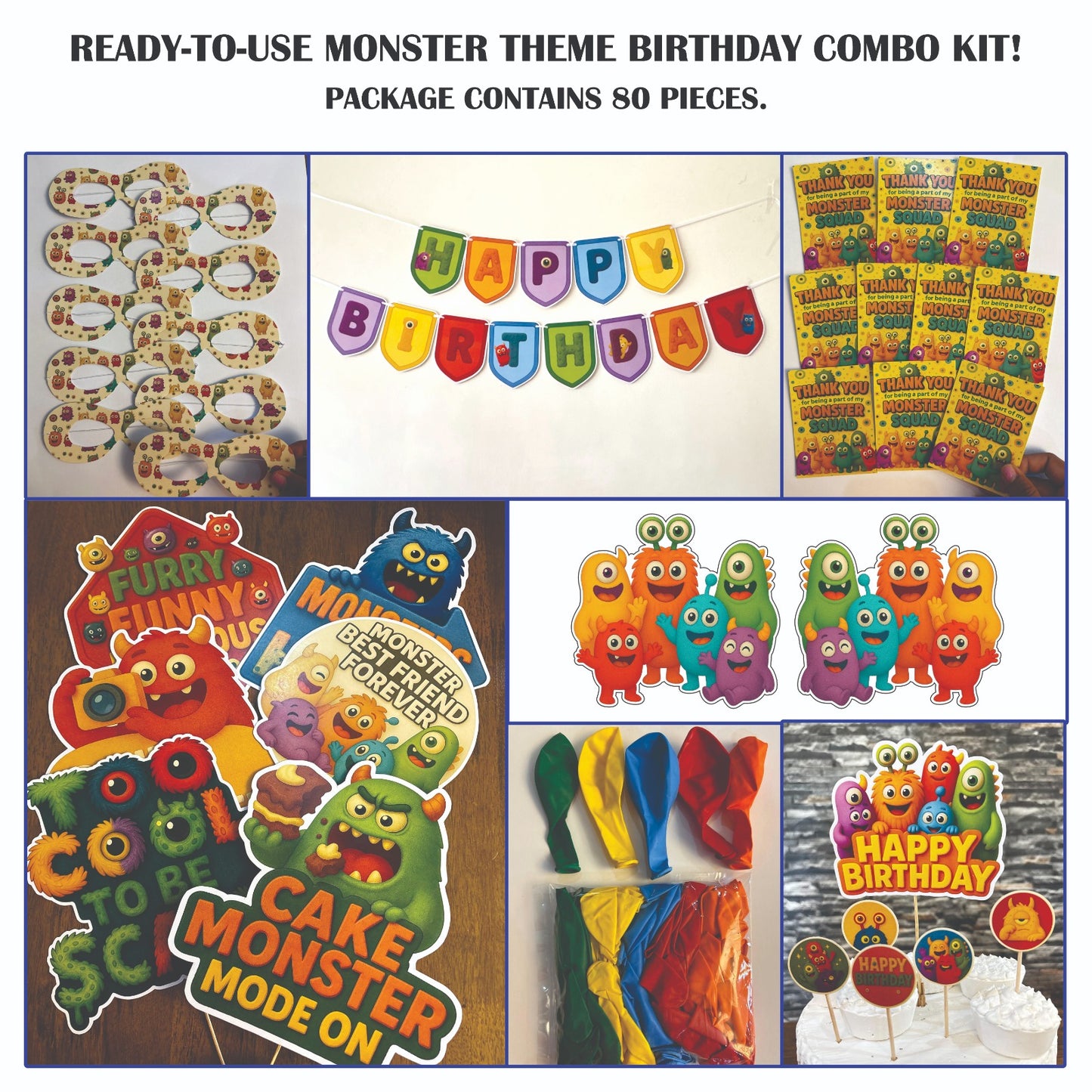 Ready-to-use Monster theme birthday combo kit