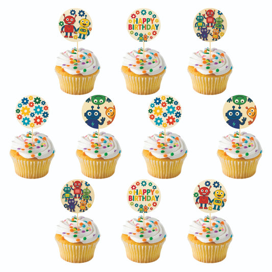 Robot theme Cupcake Toppers – Pack of 10