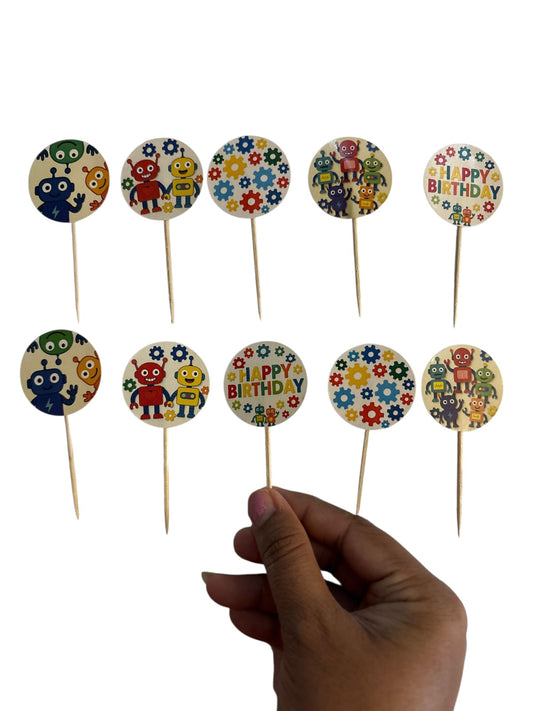 Robot theme Cupcake Toppers – Pack of 10