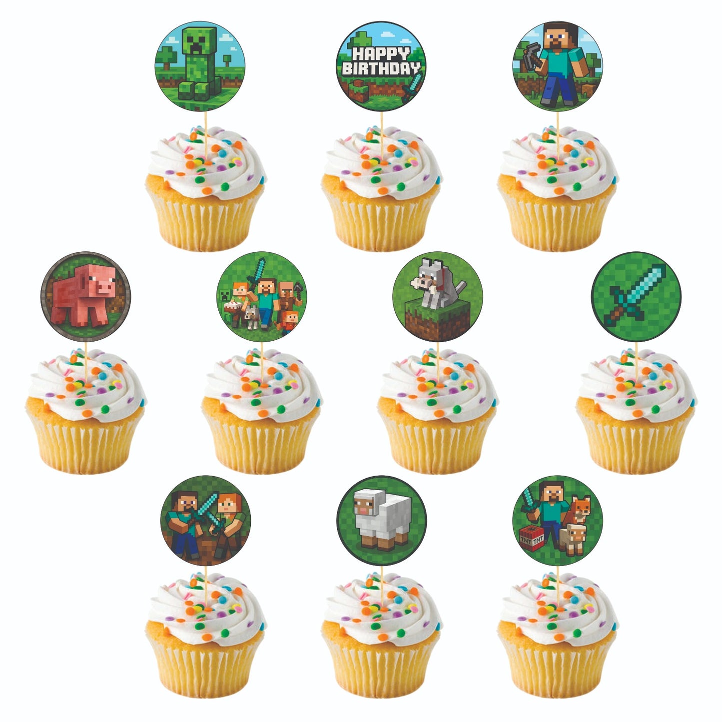 Minecraft theme Cupcake Toppers – Pack of 10