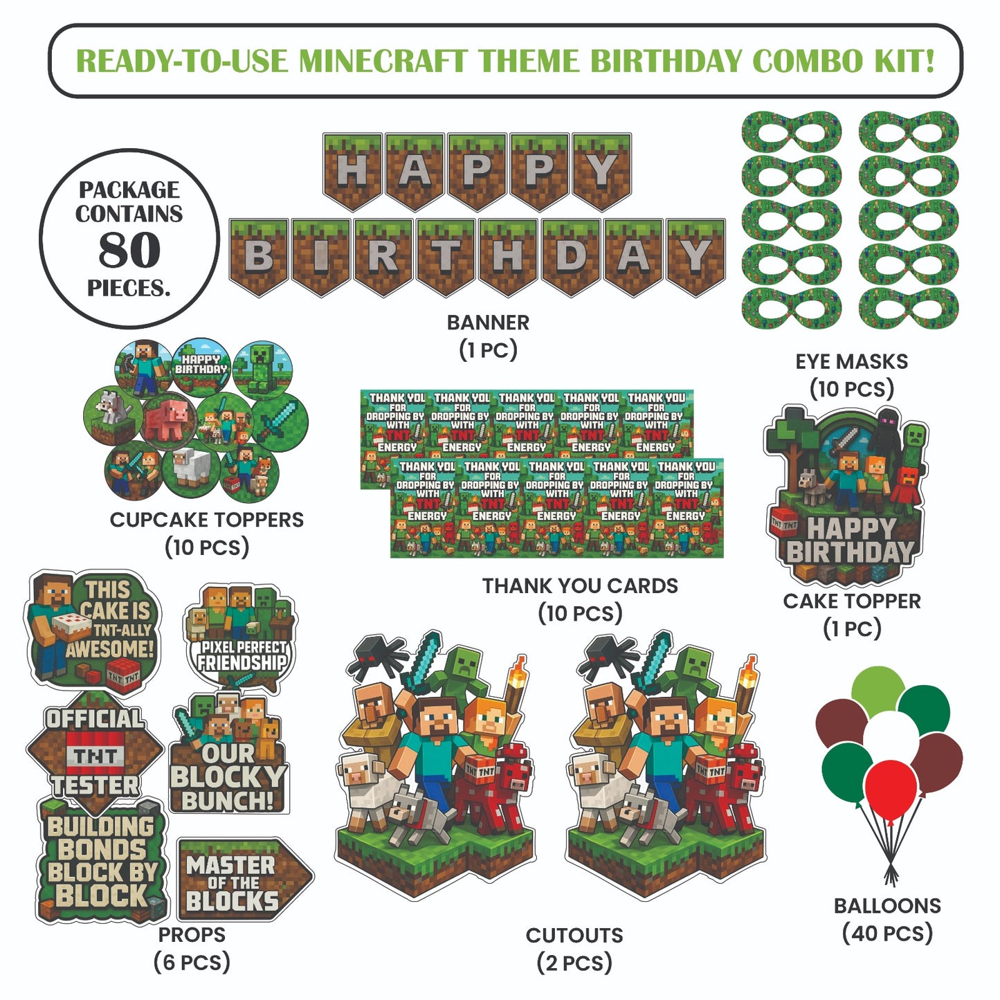 Ready-to-use Minecraft theme birthday combo kit