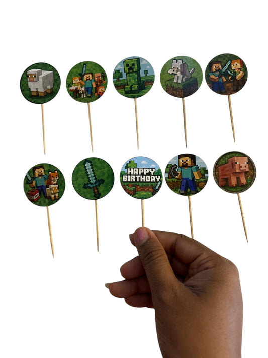 Minecraft theme Cupcake Toppers – Pack of 10