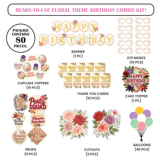 🎉 Complete Floral Theme Decoration Kit (80 Pcs)