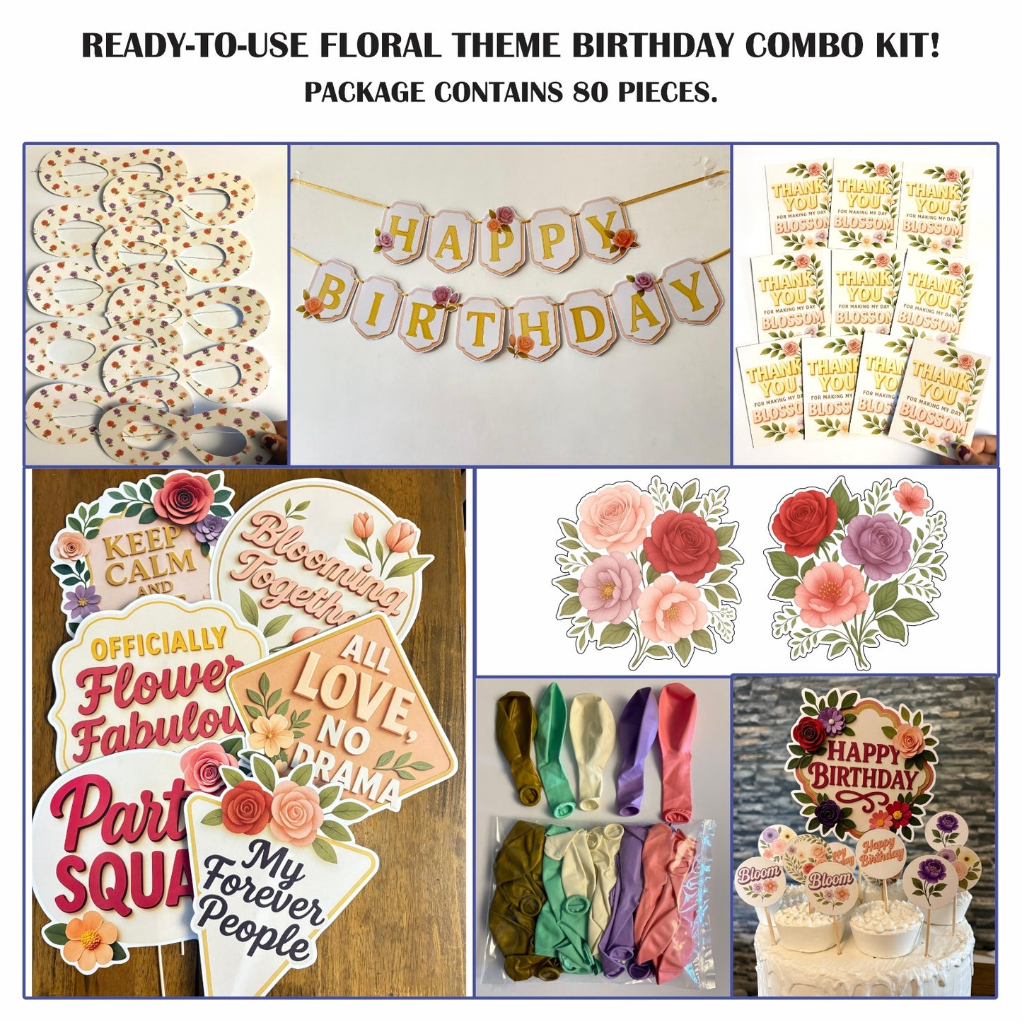 Ready-to-use Floral theme birthday combo kit
