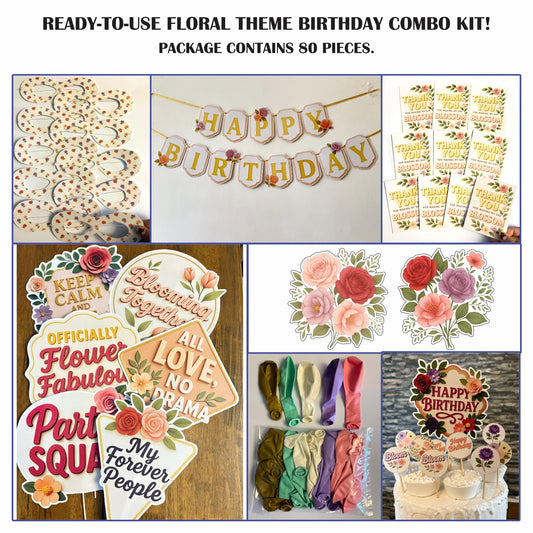 Ready-to-use Floral theme birthday combo kit