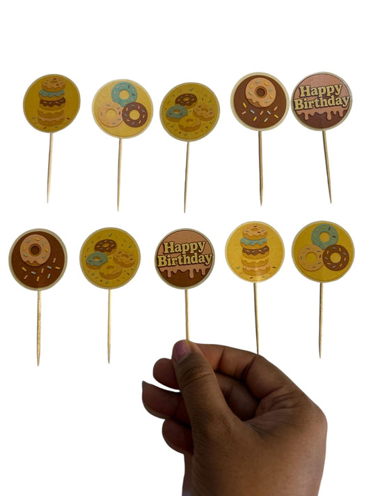 Donut theme Cupcake Toppers – Pack of 10