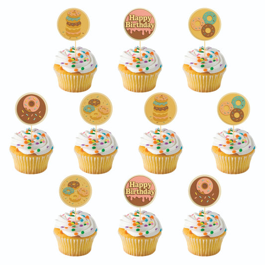 Donut theme Cupcake Toppers – Pack of 10