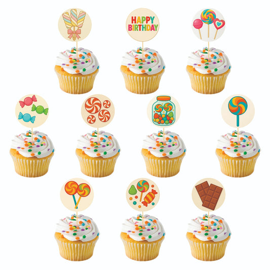 Candy Land theme Cupcake Toppers – Pack of 10