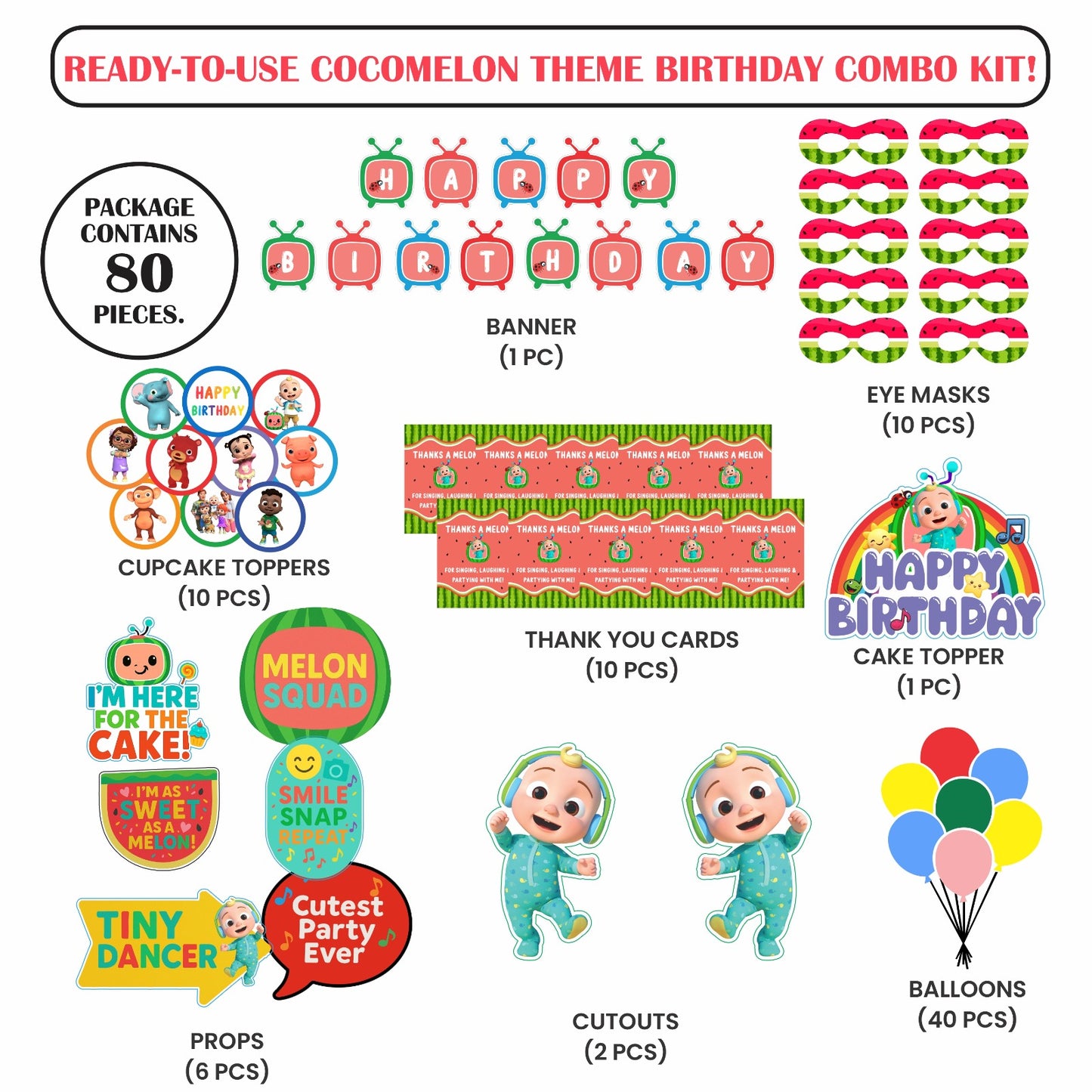 Ready-to-use cocomelon theme birthday combo kit