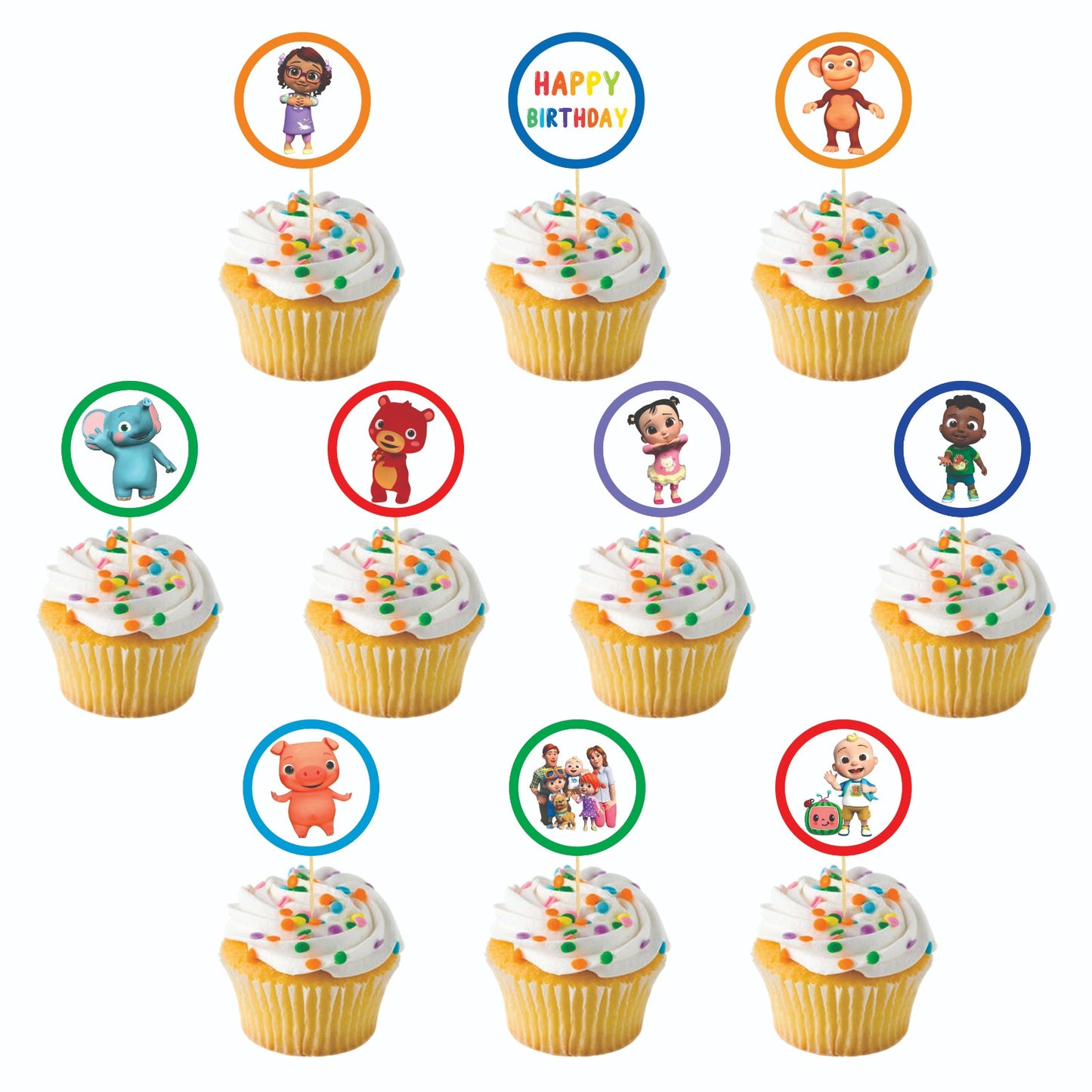 Cocomelon theme Cupcake Toppers – Pack of 10