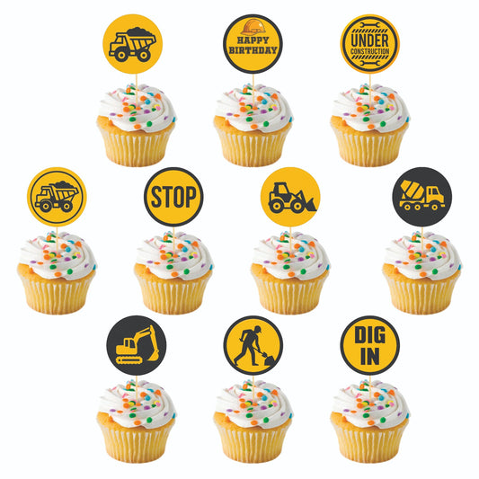 Construction theme Cupcake Toppers – Pack of 10