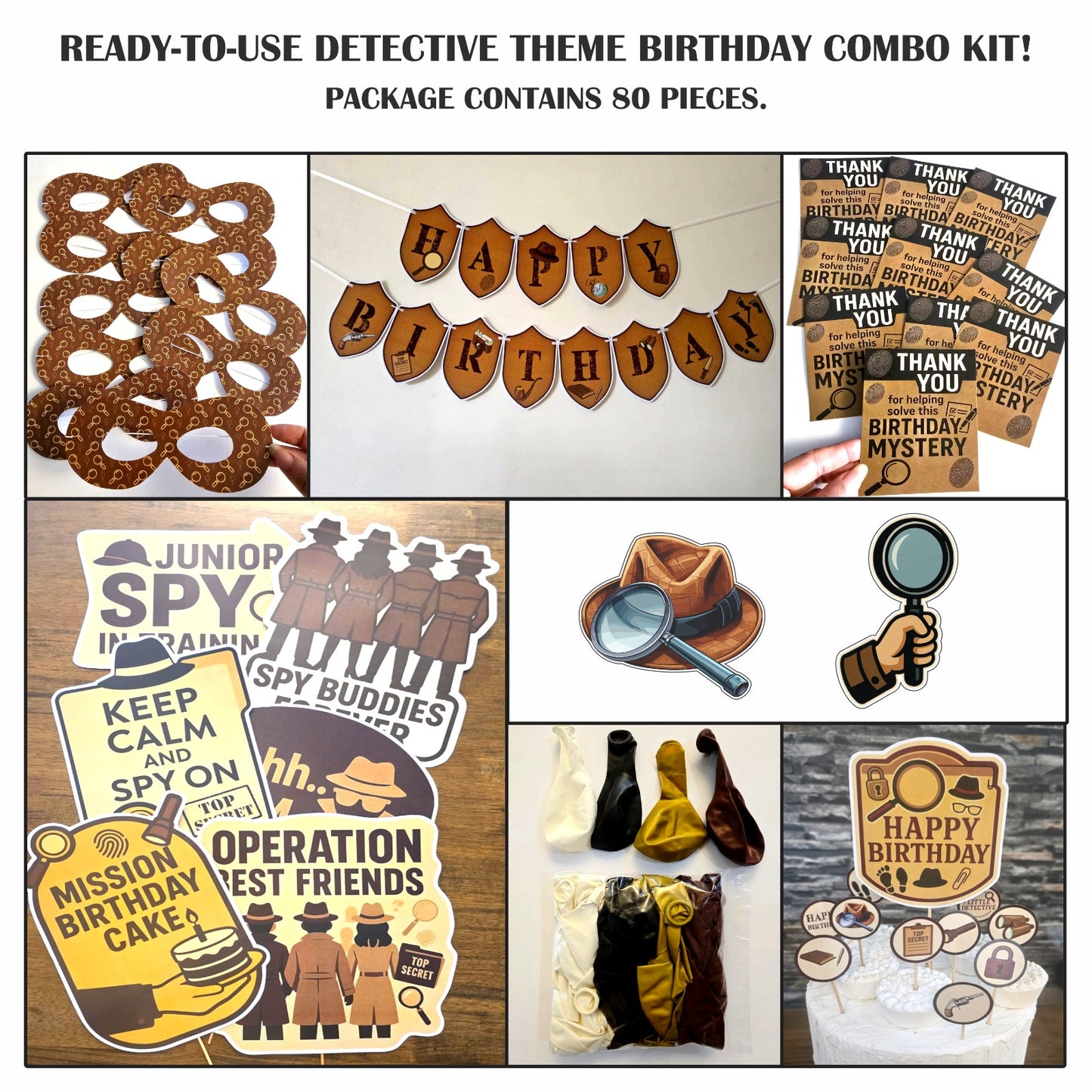 Ready-to-use Detective  theme birthday combo kit
