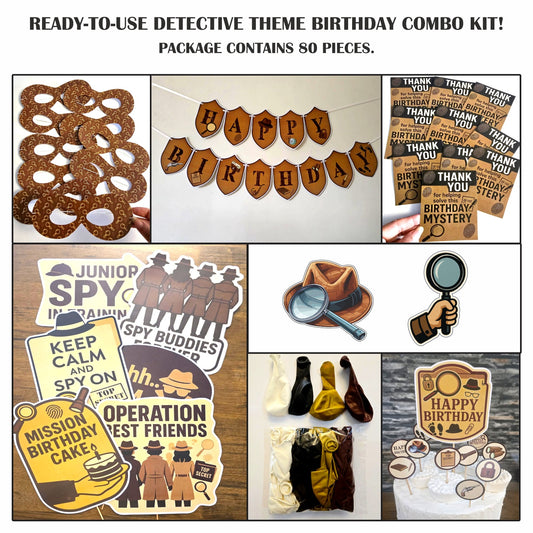 Ready-to-use Detective  theme birthday combo kit